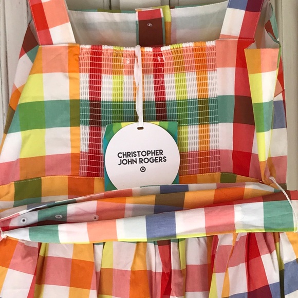 Christopher John Rogers plaid check dress yellow retro - Picture 6 of 6